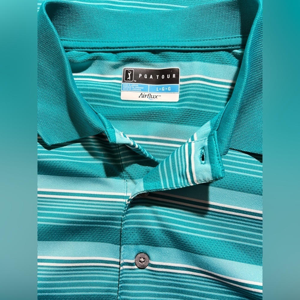 PGA TOUR Men’s Teal‎ stripe AirFlux polo golf shirt size L. - Picture 9 of 12
